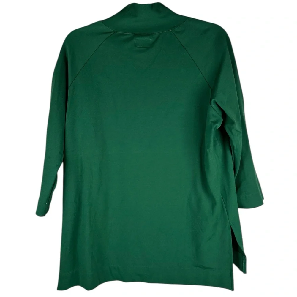 Holly Shae Emerald Green Plaid Trim Holiday Preppy 3/4 Sleeve Top Women Size S/M - Picture 2 of 8